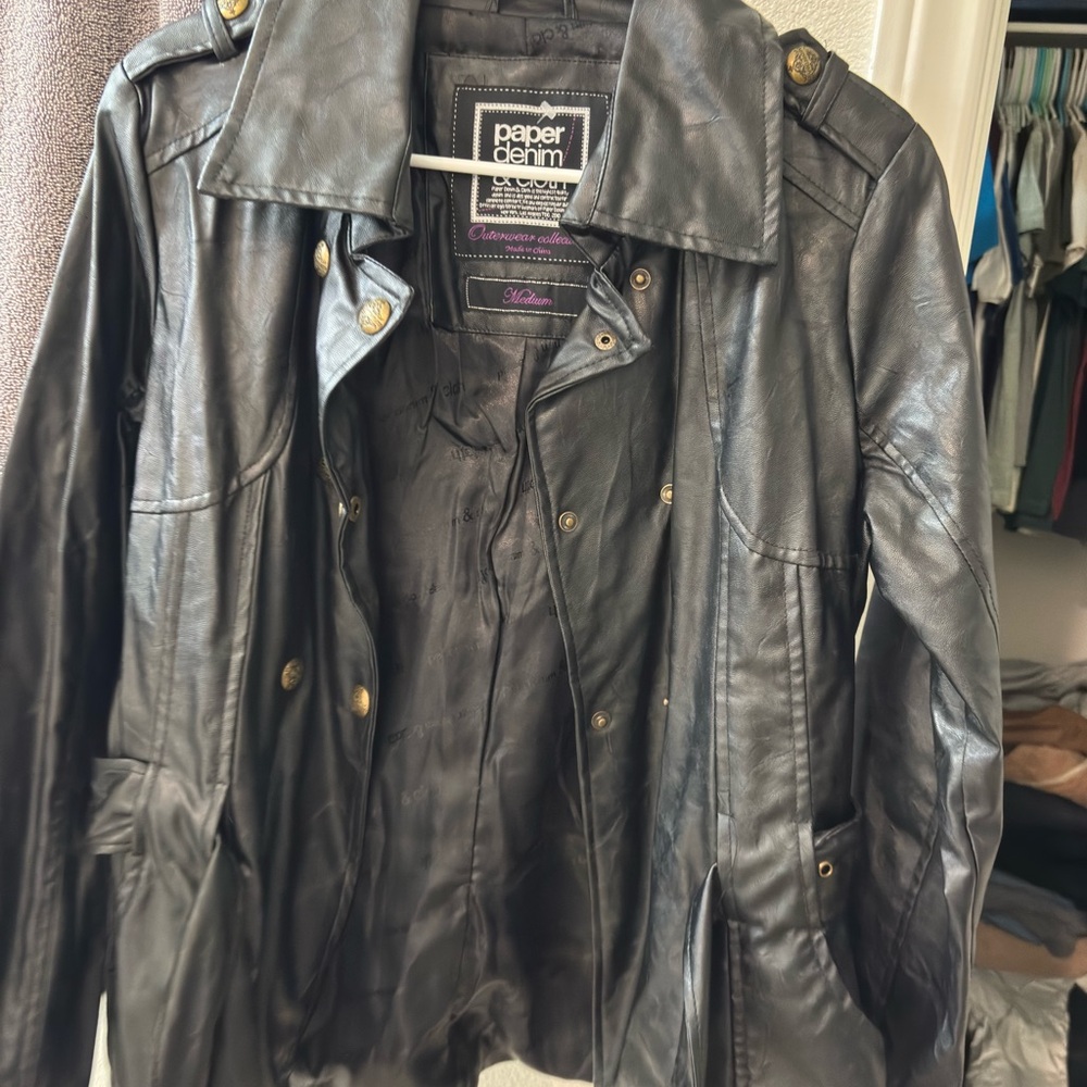 Brand new Paper Denim faux leather  Women's Black Leather Jacket - Picture 2 of 4